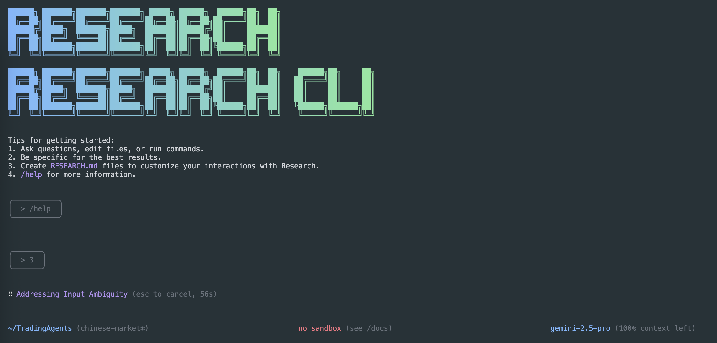 Research CLI Interface Screenshot
