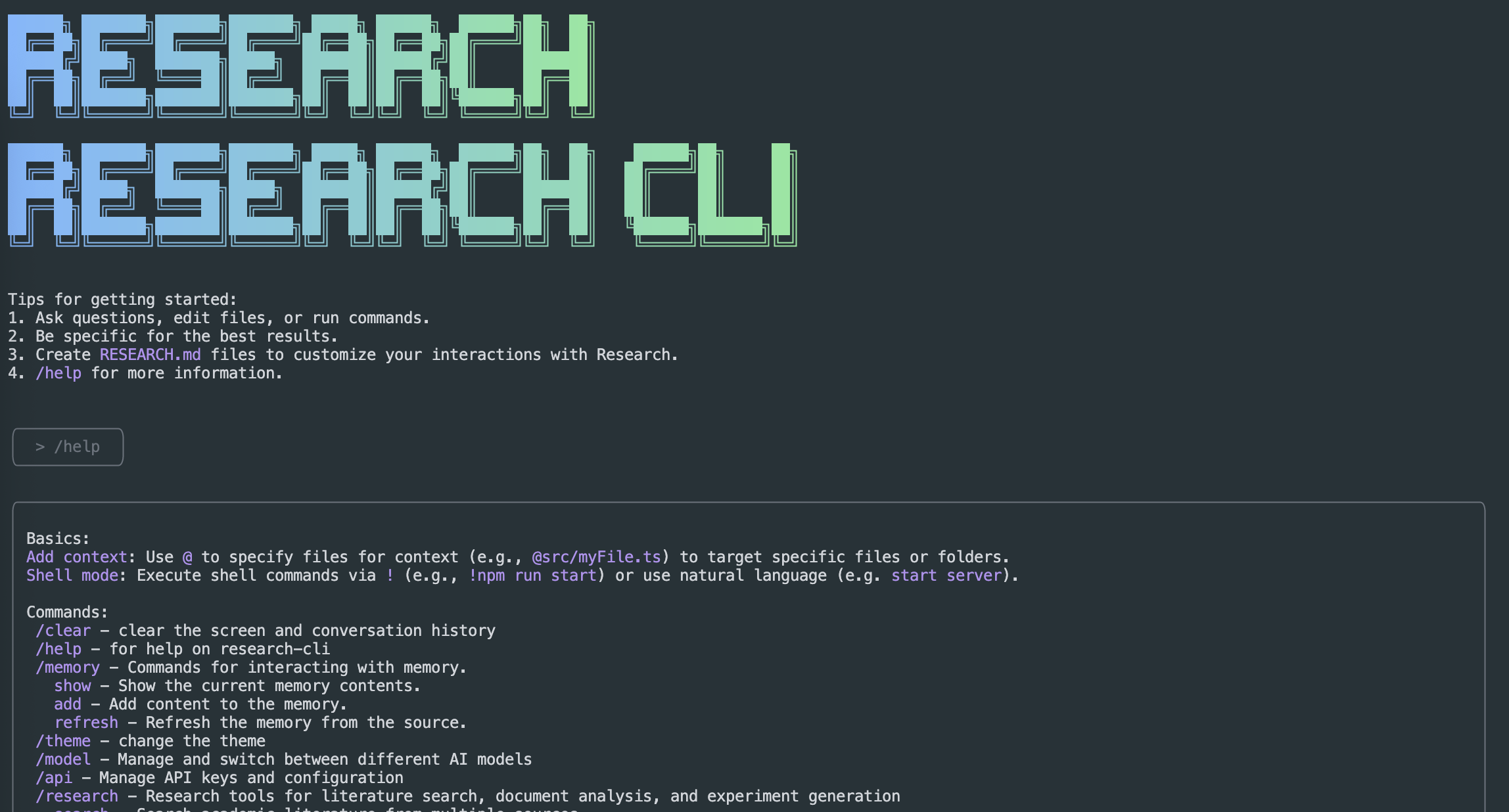 Research CLI Advanced Features Screenshot